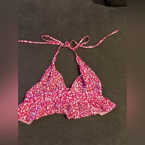 SHEIN Hot Pink White Leopard-Print Bikini Top